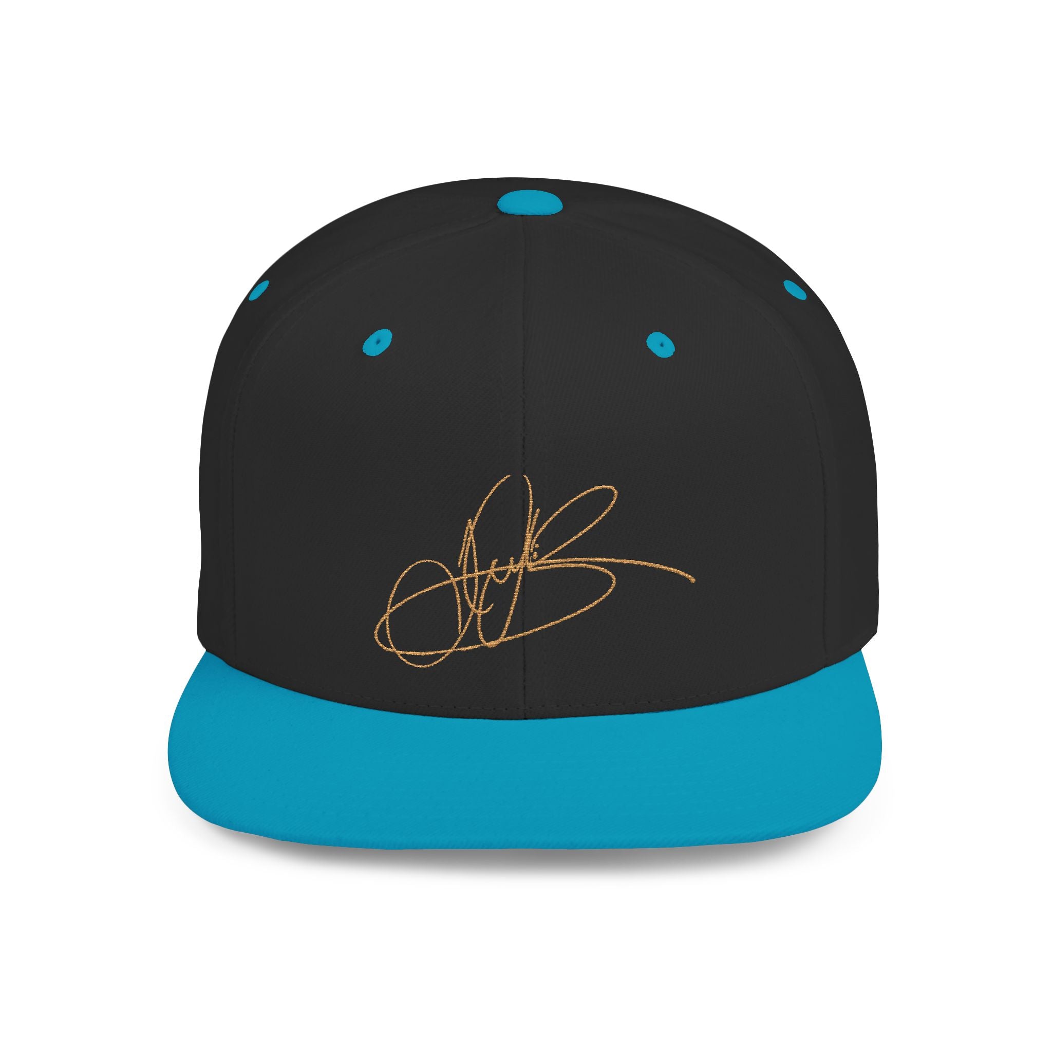 Camo Flat Bill Snapback Hat with Gold Script Signature
