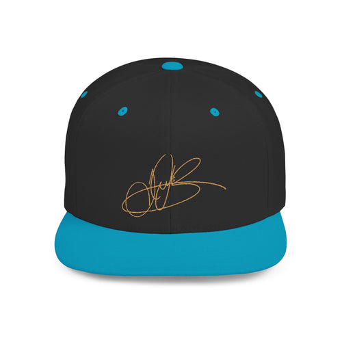 Camo Flat Bill Snapback Hat with Gold Script Signature
